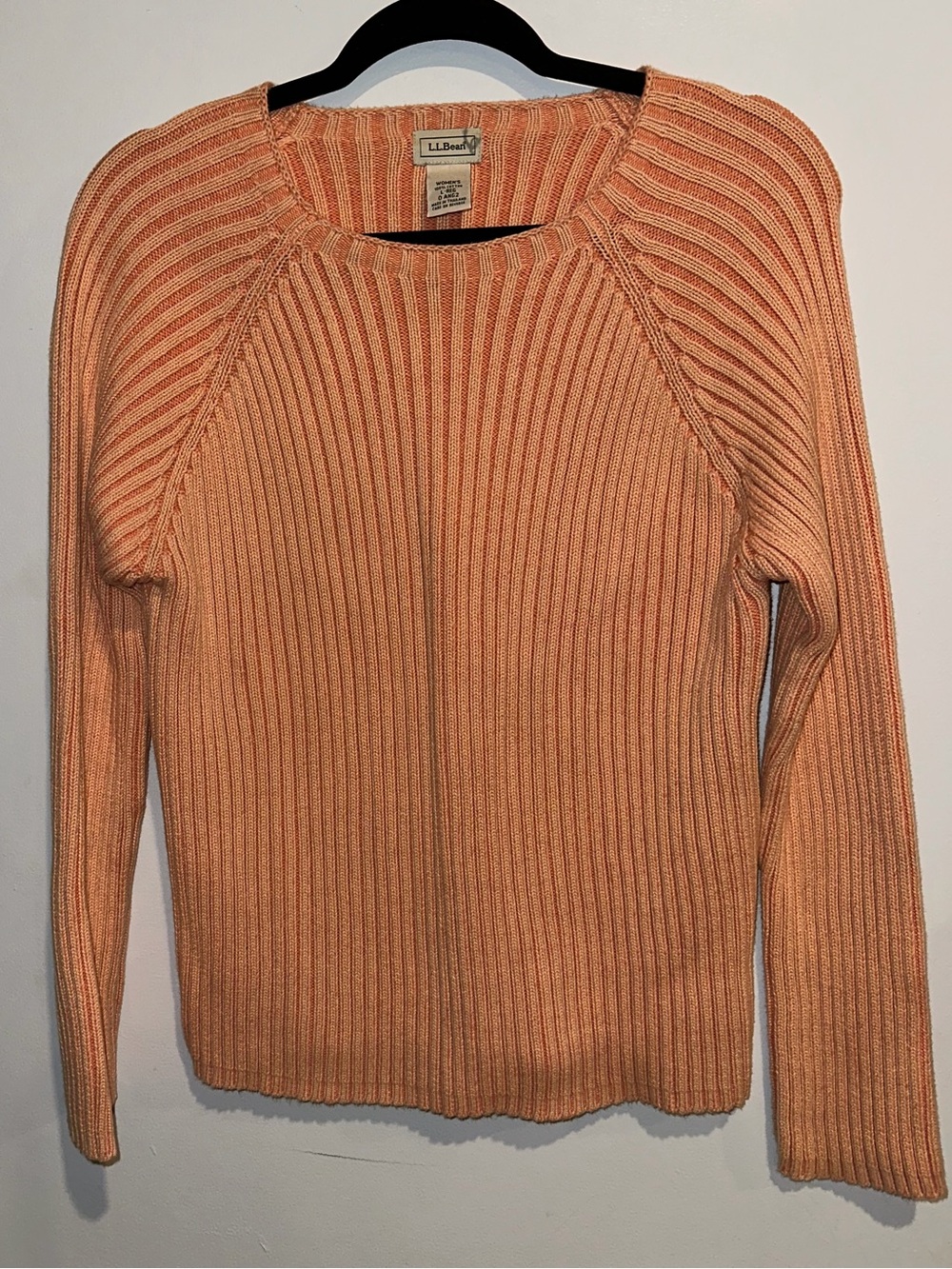 L.L.Bean Vintage Ribbed Cotton Sweater Peach Crewneck L